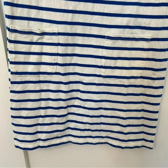 Boden Blue and White Striped Boatneck Dress Sz 4 Buttons on Shoulders 2 pockets - Picture 3 of 9